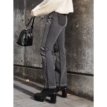 EVRIS 다크 그레이 스트레이트 데님