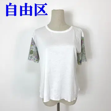 자유구 티셔츠 화이트 화이트 꽃무늬 리오셀 코튼 38 C3443