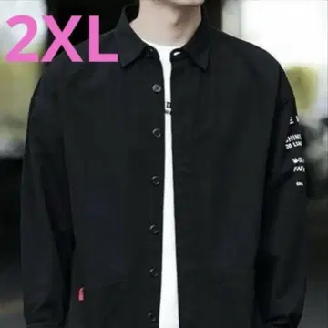 남성용 상의 셔츠 긴팔 긴팔 셔츠 2XL 블랙 계열 면 아우터