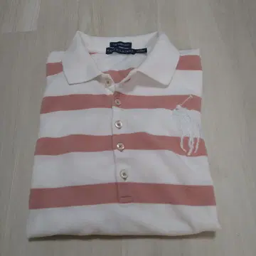 Ralph Lauren 화이트와 핑크 보더 반팔 폴로 셔츠