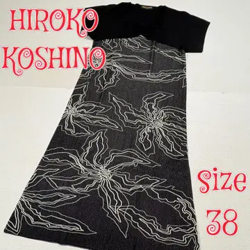 HIROKO KOSHINO 반팔 원피스 블랙 38 실크 혼방