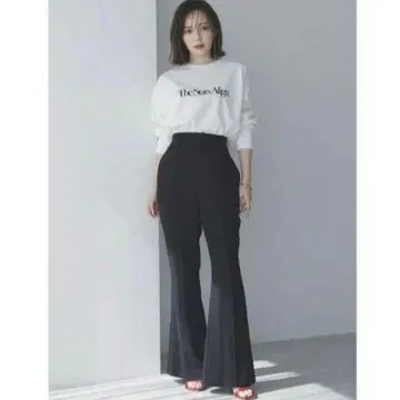 anuans 아누앙스 백 벤츠 세미 플레어 팬츠 블랙 S