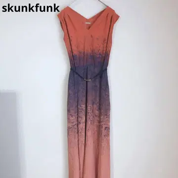스캉크 펑크 롱 원피스 슬리브리스 꽃무늬 벨트 오렌지 1