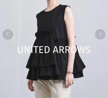 UNITED ARROWS 티어드 개더 슬리브리스 블라우스 블랙