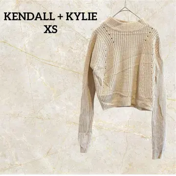 KENDALL + KYLIE 짜임 무늬 스웨터 XS 크림색 숏 기장