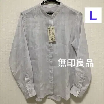 무인양품 스탠드 카라 셔츠 L 실버 그레이