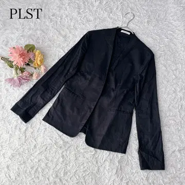 플라스테 노카라 자켓 블랙 검정 마 혼방 린넨 오피스 캐주얼