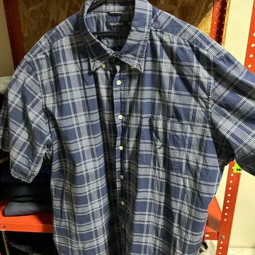 NAUTICA 반팔 셔츠 XXL 네이비 체크 무늬