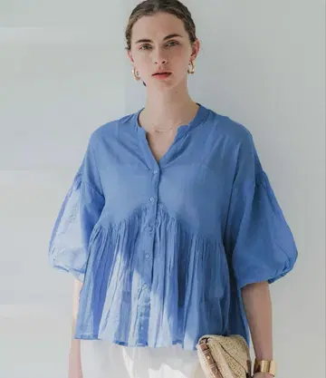 새상품급 코카 소매 볼륨 티어드 블라우스 블루