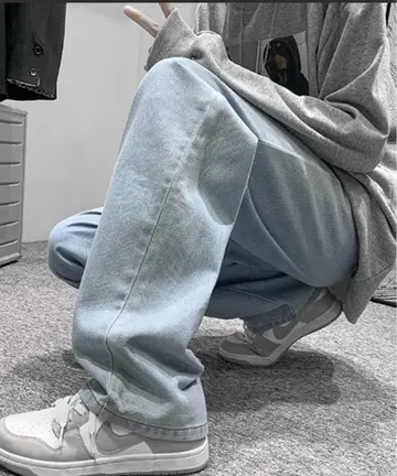라이트 블루 와이드 레그 데님 팬츠