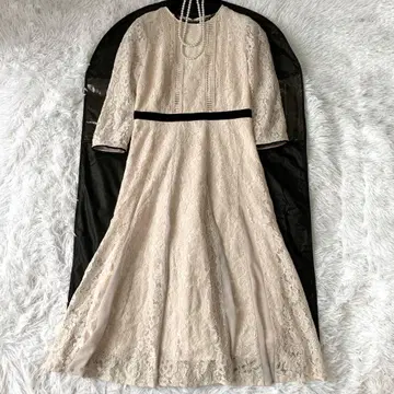 apuweise Luxe 베이지 레이스 롱 플레어 원피스 S 사이즈