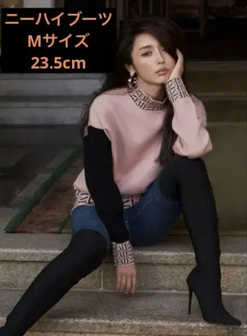 Eimy istoire 블랙 니하이 부츠 스웨이드 소재 힐 포함