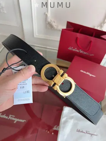 페라가모 간치니 리버서블 벨트 3.5cm 골드 버클 소가죽