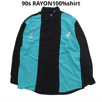 90s 레이온 셔츠 DAY-X 긴팔 셔츠 악기 자수 빈티지