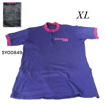 90s DALMAS 구제 의류 하프 지퍼 프린트 반팔 티셔츠 XL 퍼플