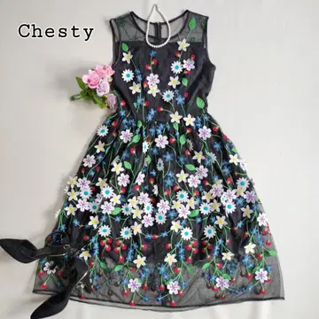 Chesty 체스티 원피스 꽃무늬 자수 슬리브리스