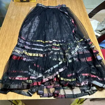 블랙 튤 레이스 롱 스커트