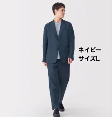 무인양품 린넨 워싱 테이퍼드 팬츠 네이비 사이즈 L