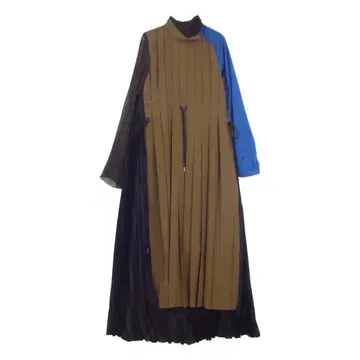 사카이 플리츠 절개 이소재 원피스