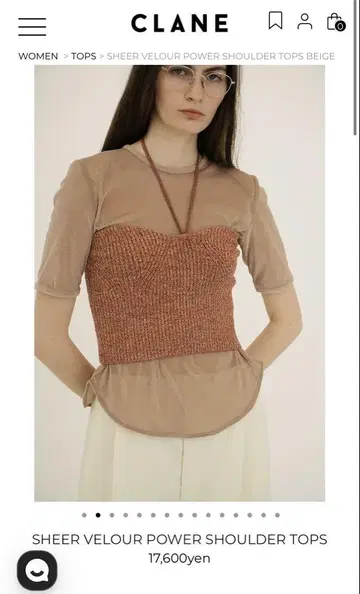 클라네 SHEER VELOUR POWER SHOULDER TOPS