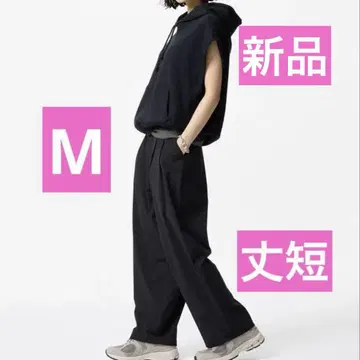 유니클로 울트라 스트레치 액티브 와이드 팬츠 짧은 기장 블랙 M