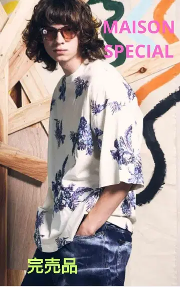 MAISON SPECIAL 플라워 자수 프라임 오버 크루넥 티셔츠