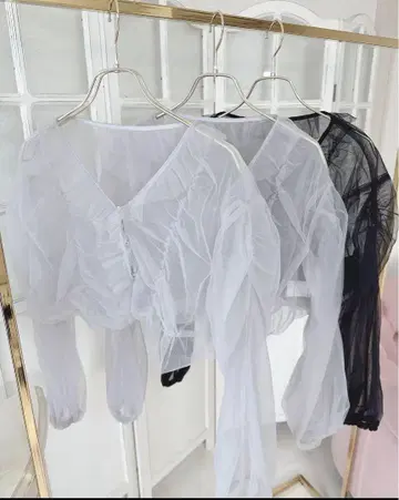 evelyn 시어 개더 블루종 아이보리
