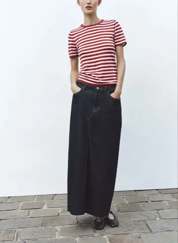 ZARA 스트라이프 니트 숏 슬리브 상의 새상품