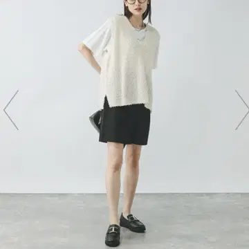GLOBAL WORK 페더 터치 베스트 티셔츠 세트 아이보리