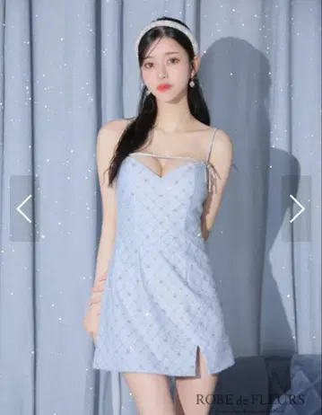 ROBE de FLEURS/로브 드 플뢰르 비쥬 리본 미니 드레스 블루