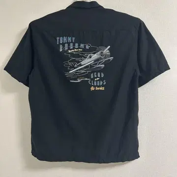 TOMMY BAHAMA 자수 오픈 카라 셔츠 알로하 셔츠 비행기 블랙 L