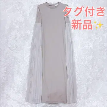 택 포함 PLST 플라스테 사이드 플리츠 슬리브리스 원피스 맥시 길이