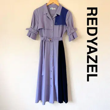 REDYAZEL 트렌치 칼라 블록 플리츠 셔츠 원피스 퍼플 보라색