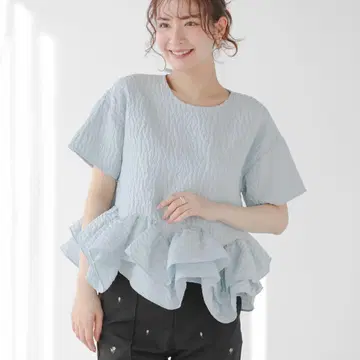 fitmore 핏모어 커브 프릴 자카드 탑 블루