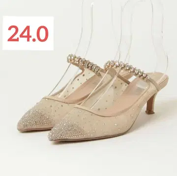 24cm 스타카토 브라이트 샤인 시스루 뮬 베이지 글리터
