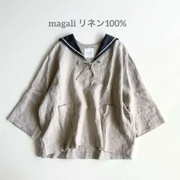 magali 마가리 캔버스 린넨 세일러 카라 블라우스 베이지