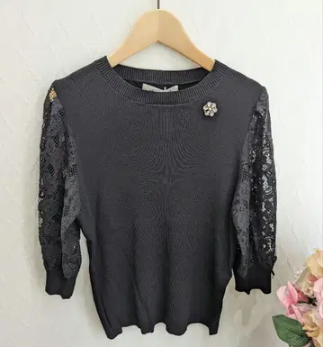 Sale 슈퍼 뷰티 비쥬 장식 반팔 풀오버 42(L) 새상품