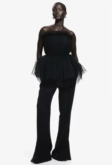 H&M 플리츠 튤 밴딩 탑 파티 베어 탑
