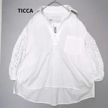TICCA/티카/소매 레이스/볼륨 슬리브/코튼 셔츠/스키퍼