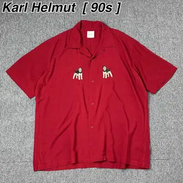 90s 칼 헬무트 개 자수 오픈 카라 셔츠 오픈 칼라 셔츠 빨간색