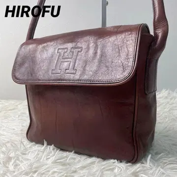 HIROFU 숄더백 플랩 로고 엠보 브라운 가죽