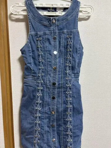 GUESS 데님 슬리브리스 미니 원피스 XS
