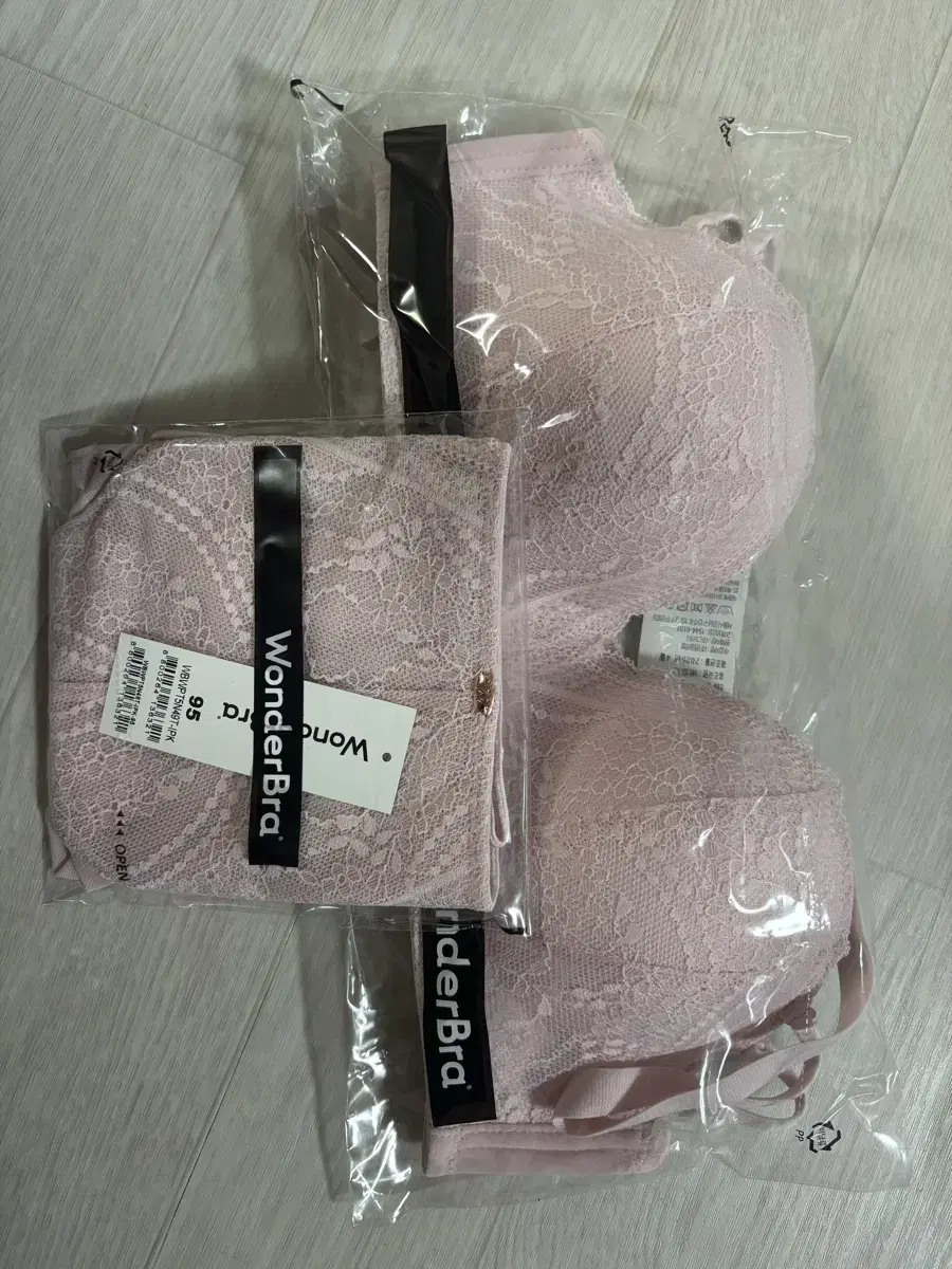 원더브라 프렌치 레이스 인디핑크 하프컵 세트 브라 A70 팬티95+파우치