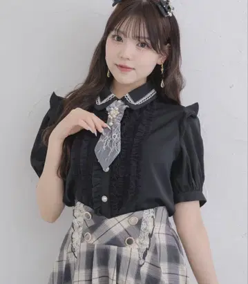튤 프릴 넥타이 블라우스 rojita 로지타 지뢰 양산 블랙