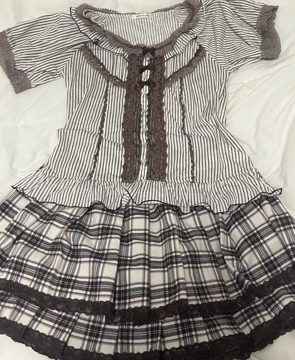 Latte Gyaru Gyaru exy's farm Ribbon Check Skirt Vahn Sleeve