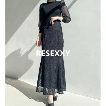 완판템 RESEXXY WEB 한정판 컷워크 레이스 머메이드 스커트 블랙