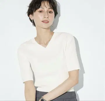 PLST UV 차단 레이온 블렌드 2WAY 스웨터 (반팔) 화이트