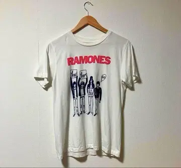 구제 의류 RAMONES 프린트 밴딩 티셔츠 화이트 펑크 y2k
