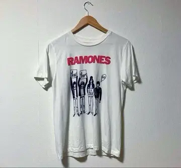 구제 의류 RAMONES 프린트 밴딩 티셔츠 화이트 펑크 y2k