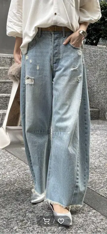 Dou Dou 데미지 커브 데님 색스 블루 38